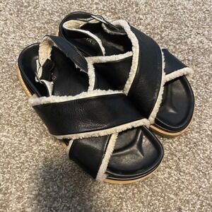 Alohas Marshmallow leather sandals shearling 40 black boho casual classic